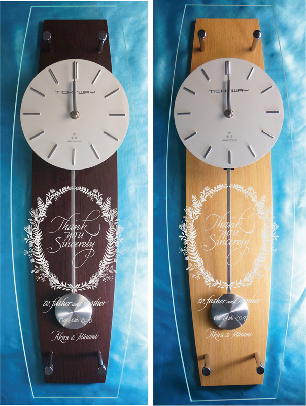 カリグラフィーデザイン　結婚式両親へプレゼント　振り子時計