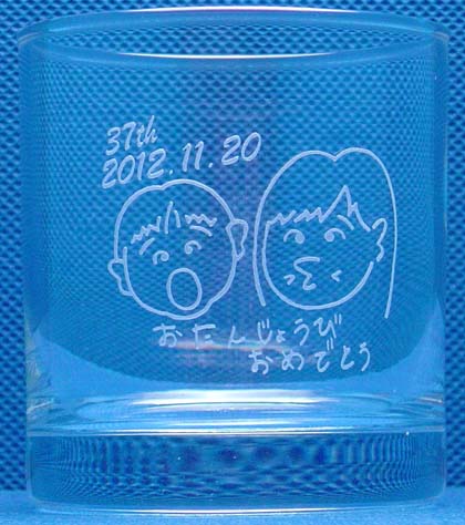 ロックグラス 誕生日プレゼント お客様手描きイラスト